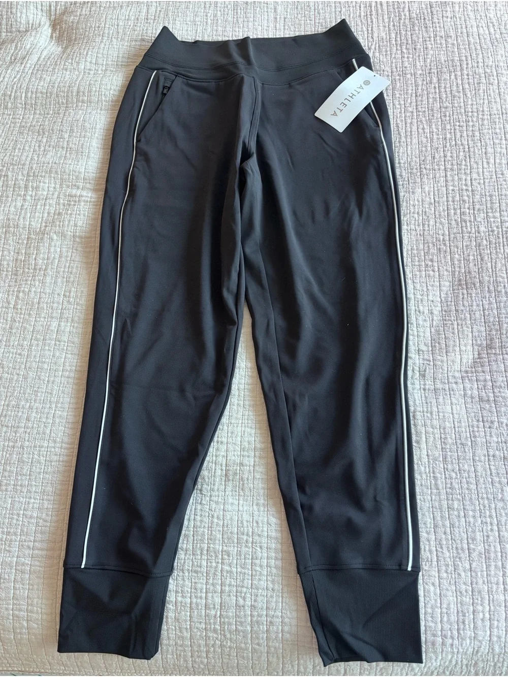 NWT Athleta Venice High Rise Track Stripe Jogger in Black/White Size S